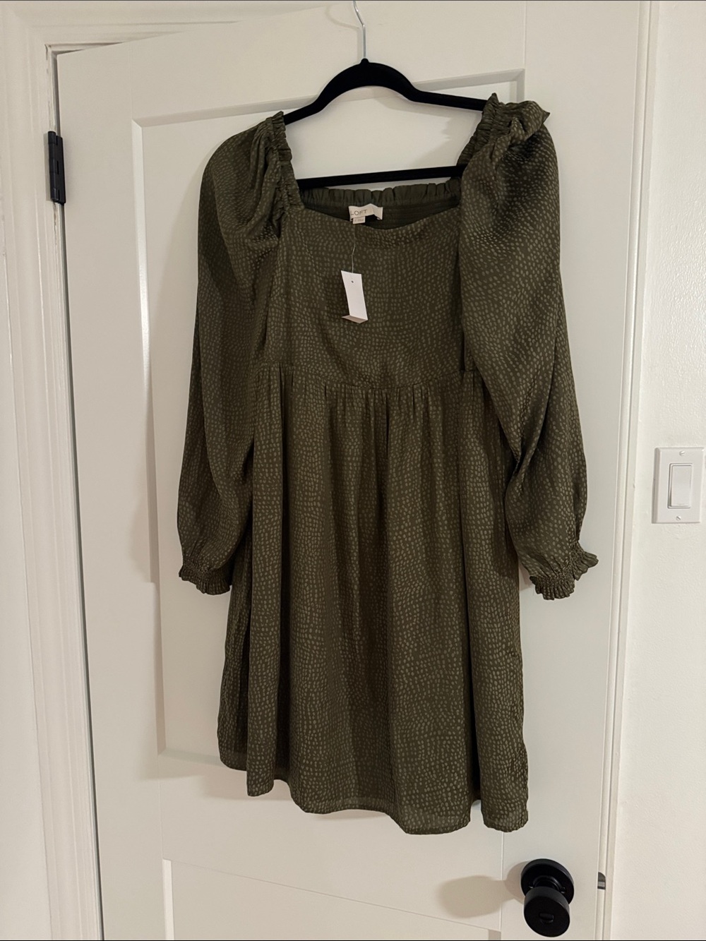 Loft Olive Green Square Neck Babydoll Dress